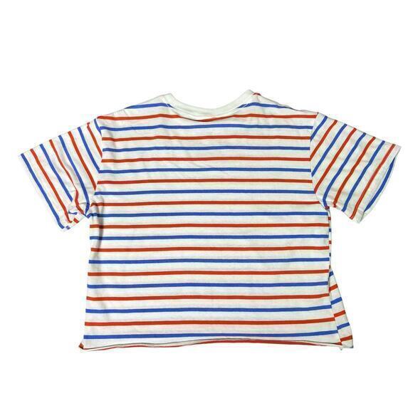 Mighty Fine Striped USA Patriotic Women’s Crop Top Red & Blue Stripes Size Large - Picture 6 of 9